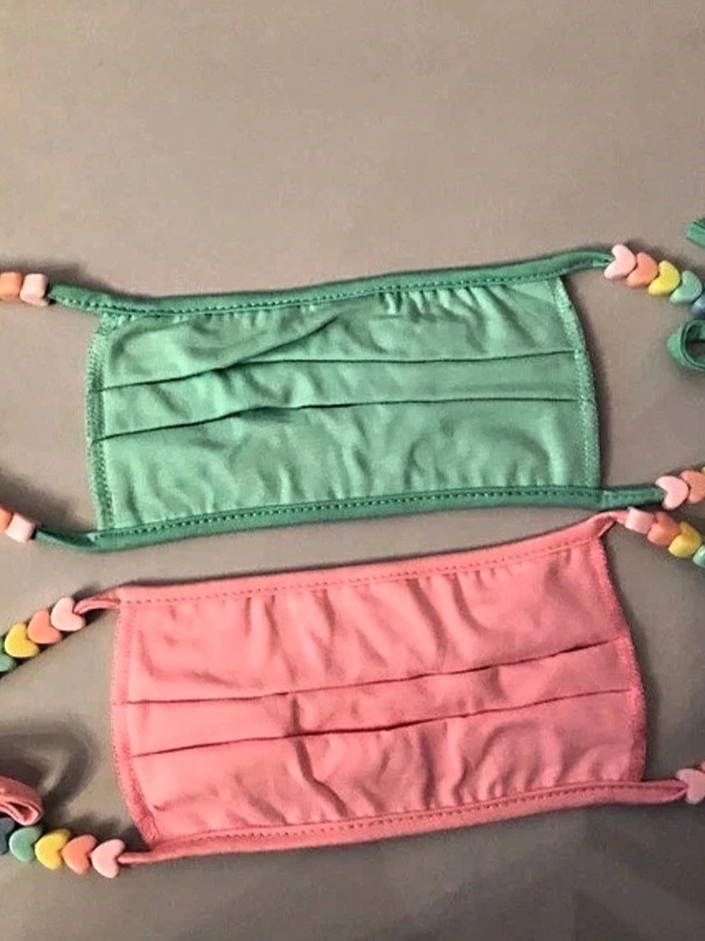 Stoney Clover Lane Heart Beaded 2-Pieces Washable Face Cover, Pink/Green
